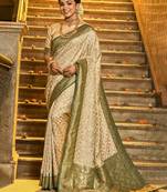 Dark green color banarasi silk zari weaving work saree with blouese