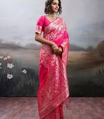 Pink color silk blend zari weaving work saree with blouese