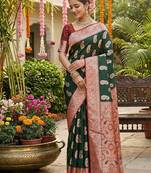 Green color silk blend zari weaving work saree with blouse