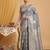 Grey color linen cotton zari woven exclusive saree with blouse