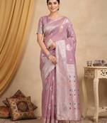 Purple color linen cotton zari woven exclusive saree with blouse
