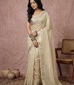 Cream color cotton zari temple border casual saree with blouse