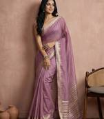Purple color cotton zari temple border casual saree with blouse