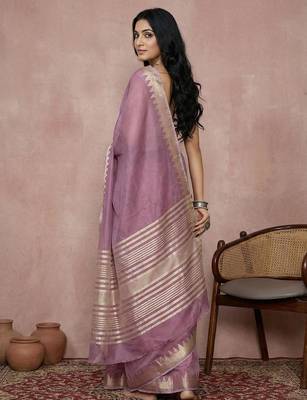Purple color cotton zari temple border casual saree with blouse 3