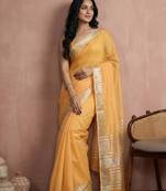Musturd yellow color cotton zari temple border casual saree with blouse