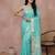 Turquise color cotton zari temple border casual saree with blouse