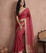 Maroon color cotton zari temple border casual saree with blouse