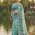 Sea green linen cotton print & embroidered work saree with blouse