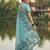 Sea green linen cotton print & embroidered work saree with blouse