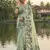 Light green linen cotton print & embroidered work saree with blouse