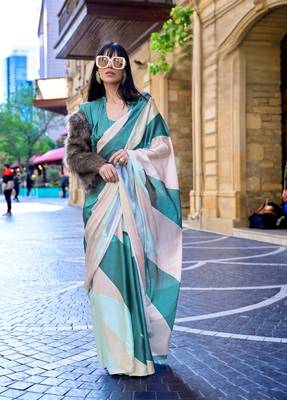 Multi color digital print satin crepe saree | elegant party wear soft satin crepe saree for women 1