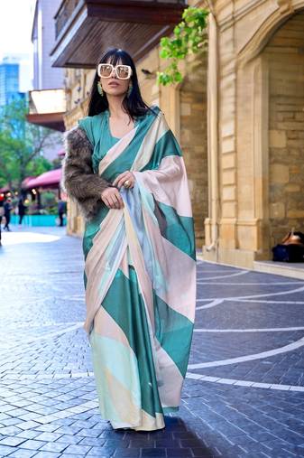 Multi color digital print satin crepe saree | elegant party wear soft satin crepe saree for women
