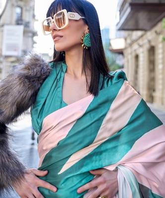 Multi color digital print satin crepe saree | elegant party wear soft satin crepe saree for women 2