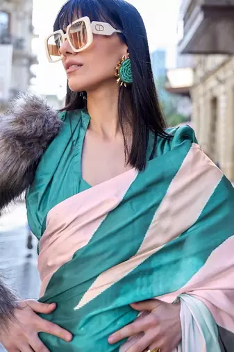 Multi color digital print satin crepe saree | elegant party wear soft satin crepe saree for women