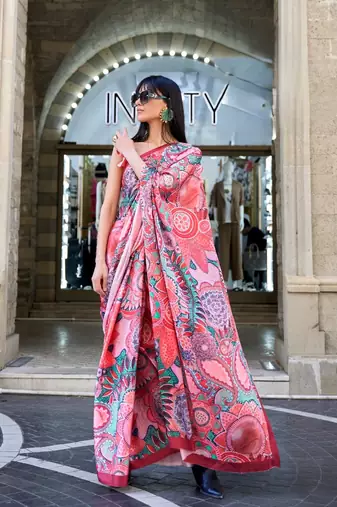 Multi color digital print satin crepe saree | elegant party wear soft satin crepe saree for women