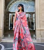 Multi color digital print satin crepe saree | elegant party wear soft satin crepe saree for women