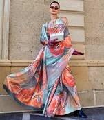 Multi color digital print satin crepe saree | elegant party wear soft satin crepe saree for women