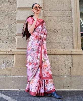 Multi color digital print satin crepe saree | elegant party wear soft satin crepe saree for women 1