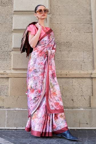 Multi color digital print satin crepe saree | elegant party wear soft satin crepe saree for women