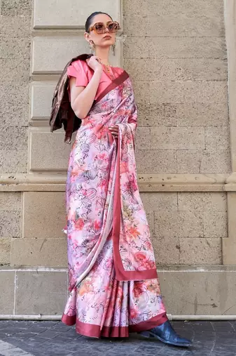 Multi color digital print satin crepe saree | elegant party wear soft satin crepe saree for women