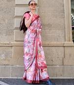 Multi color digital print satin crepe saree | elegant party wear soft satin crepe saree for women