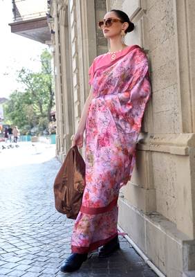Multi color digital print satin crepe saree | elegant party wear soft satin crepe saree for women 2