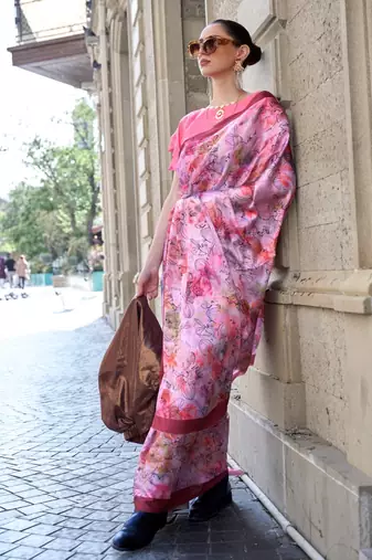 Multi color digital print satin crepe saree | elegant party wear soft satin crepe saree for women