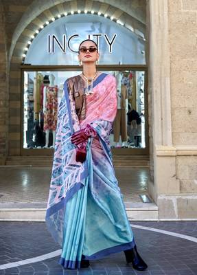 Multi color digital print satin crepe saree | elegant party wear soft satin crepe saree for women 1