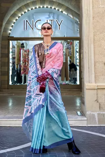 Multi color digital print satin crepe saree | elegant party wear soft satin crepe saree for women