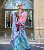 Multi color digital print satin crepe saree | elegant party wear soft satin crepe saree for women