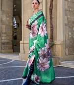 Multi color digital print satin crepe saree | elegant party wear soft satin crepe saree for women