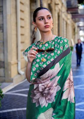 Multi color digital print satin crepe saree | elegant party wear soft satin crepe saree for women 2