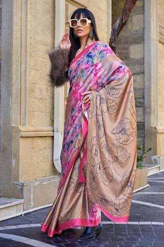 Multi color digital print satin crepe saree 