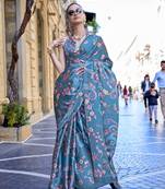 Multi color digital print satin crepe saree | elegant party wear soft satin crepe saree for women
