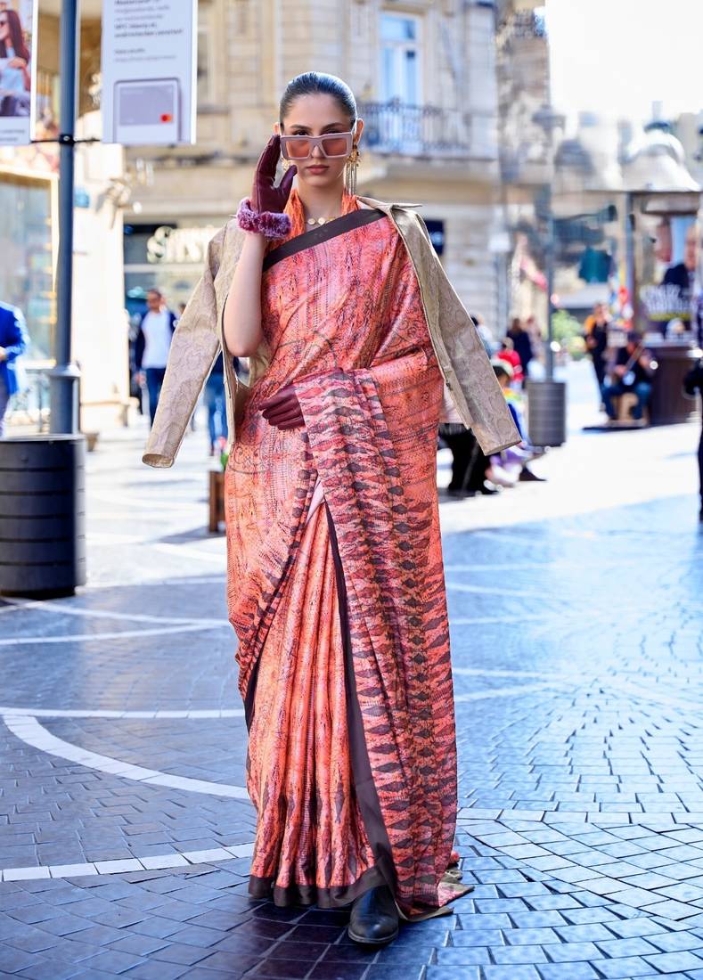 Multi color digital print satin crepe saree 
