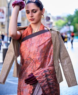 Multi color digital print satin crepe saree | elegant party wear soft satin crepe saree for women 2