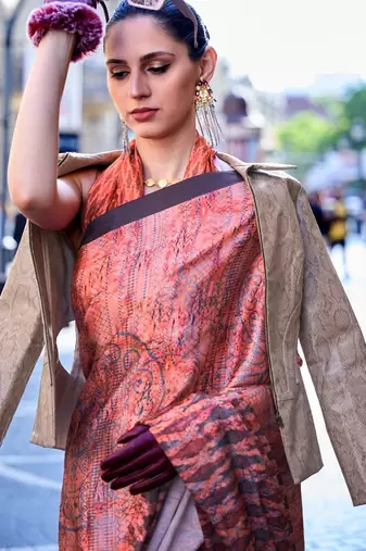 Multi color digital print satin crepe saree | elegant party wear soft satin crepe saree for women