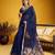 Navy blue color pure munga silk handloom saree with blouse 