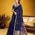 Navy blue color pure munga silk handloom saree with blouse 