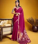 Pink color pure munga silk handloom saree with blouse | traditional handwoven munga silk saree for women