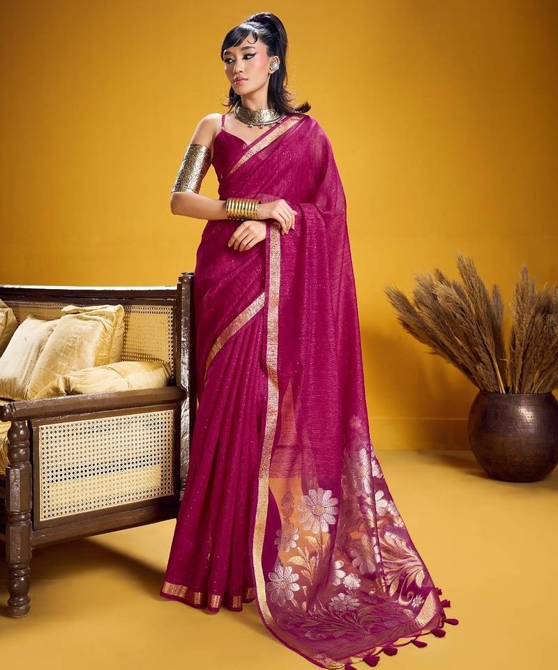 Pink color pure munga silk handloom saree with blouse 