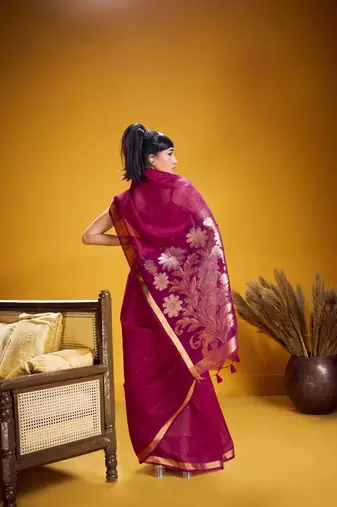 Pink color pure munga silk blend saree with blouse | handwoven munga silk blend saree for women