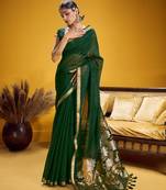 Green color pure munga silk blend handloom saree with blouse 