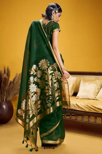 Green color pure munga silk blend saree with blouse | handwoven munga silk blend saree for women