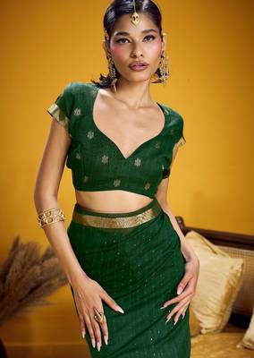 Green color pure munga silk blend saree with blouse | handwoven munga silk blend saree for women 4