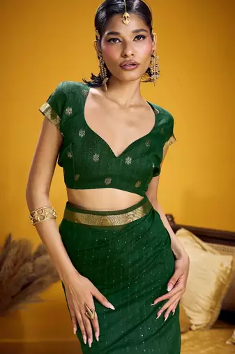 Green color pure munga silk blend saree with blouse | handwoven munga silk blend saree for women