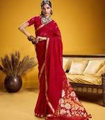 Red color pure munga silk handloom saree with blouse | traditional handwoven munga silk saree for women