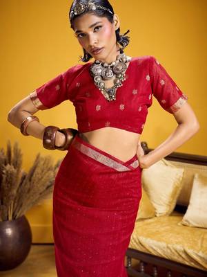 Red color pure munga silk blend saree with blouse | handwoven munga silk blend saree for women 3