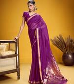 Purple color pure munga silk handloom saree with blouse | traditional handwoven munga silk saree for women