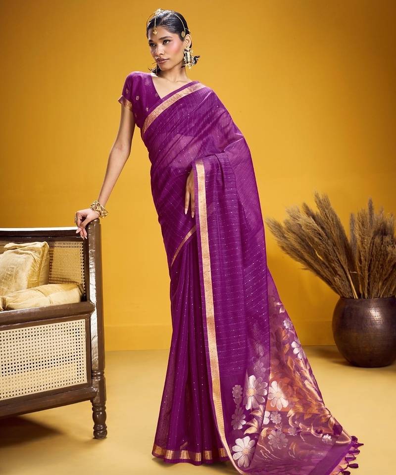 Purple color pure munga silk handloom saree with blouse 